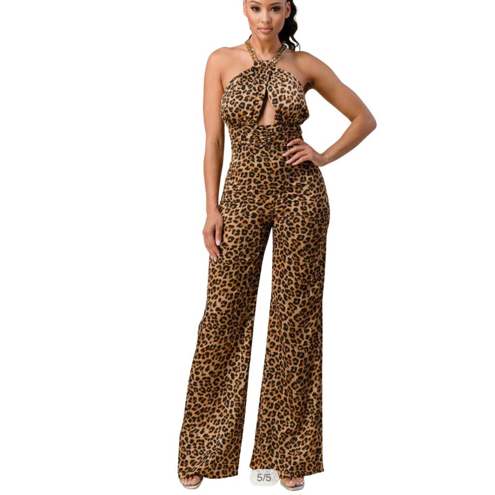 Leopard Print Halter Jumpsuit